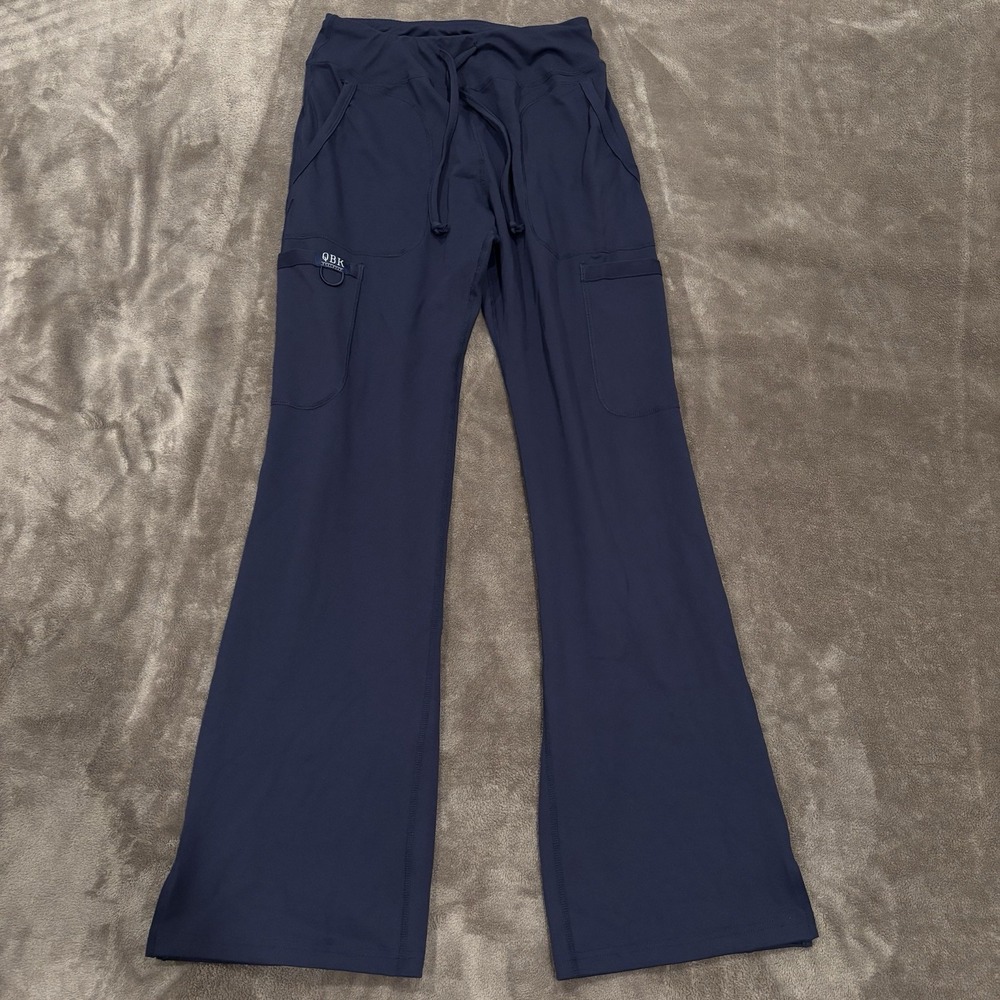 QBK Workwear High Rise Yoga Scrub Pants Wide Leg Uniform Pants Blue Women's Med
